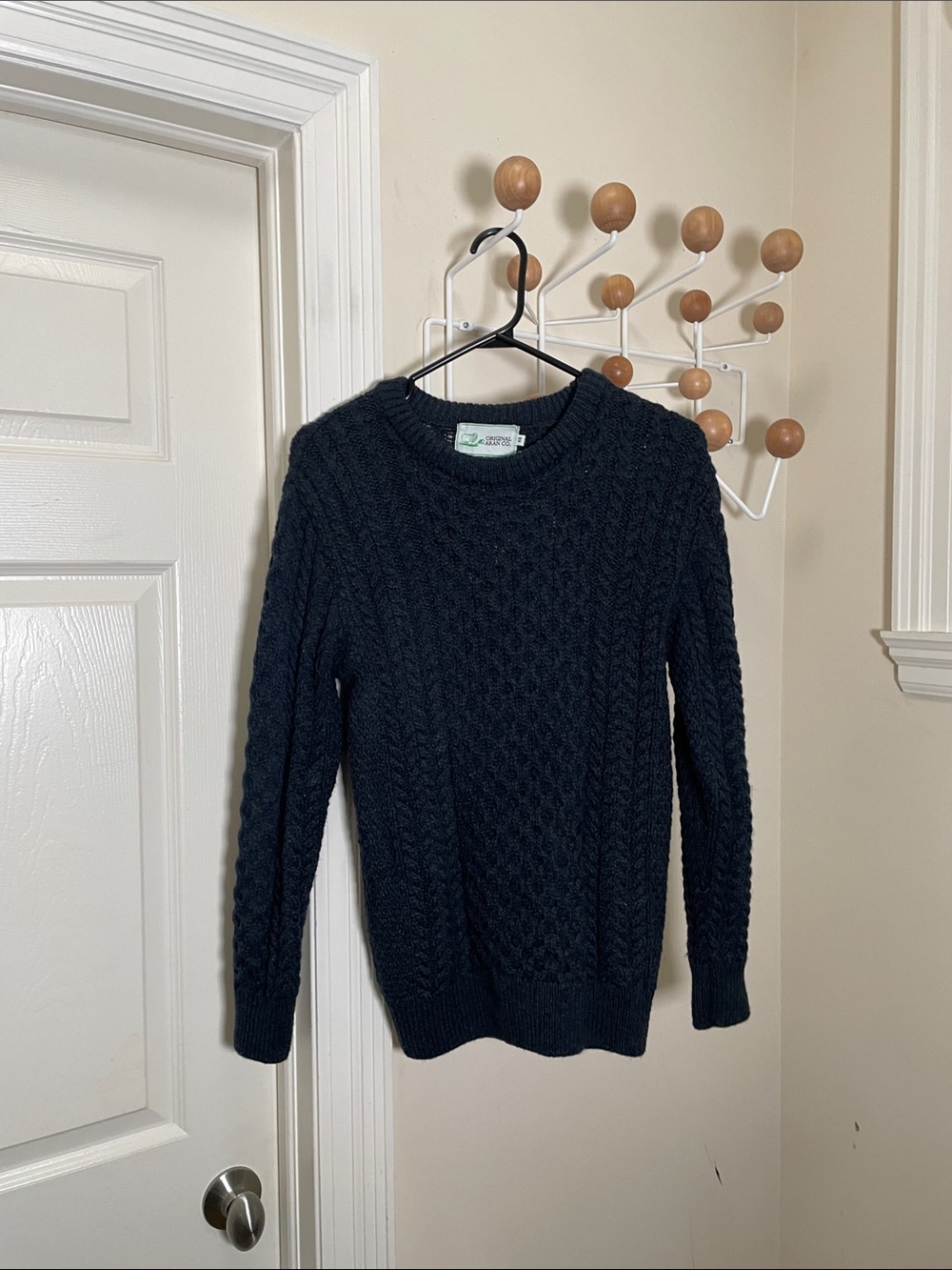 Original Aran Co - Merino Wool Cable Knit Sweater - Charcoal - XS